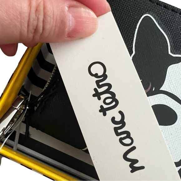 NWT MARC TETRO Boston Terrier Saffiano Leather Zip Around Wallet Wristlet Black - Picture 5 of 6